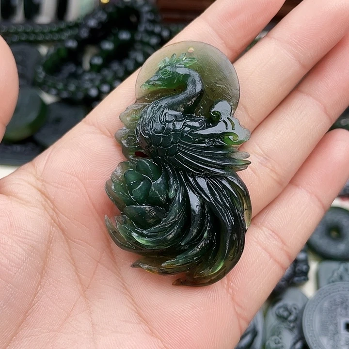 清***花蛇纹石玉未镶嵌挂件