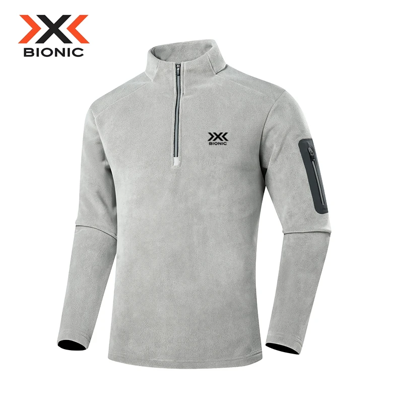XBIONIC男士保暖加绒半拉链秋冬抓绒上衣户外运动套头打底衫