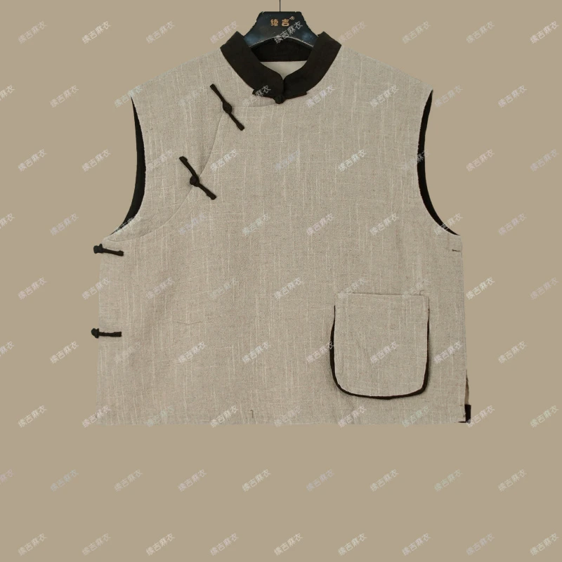 春-原创设计24-2220【心灵守护】亚麻宽松中式立领盘扣无袖马夹