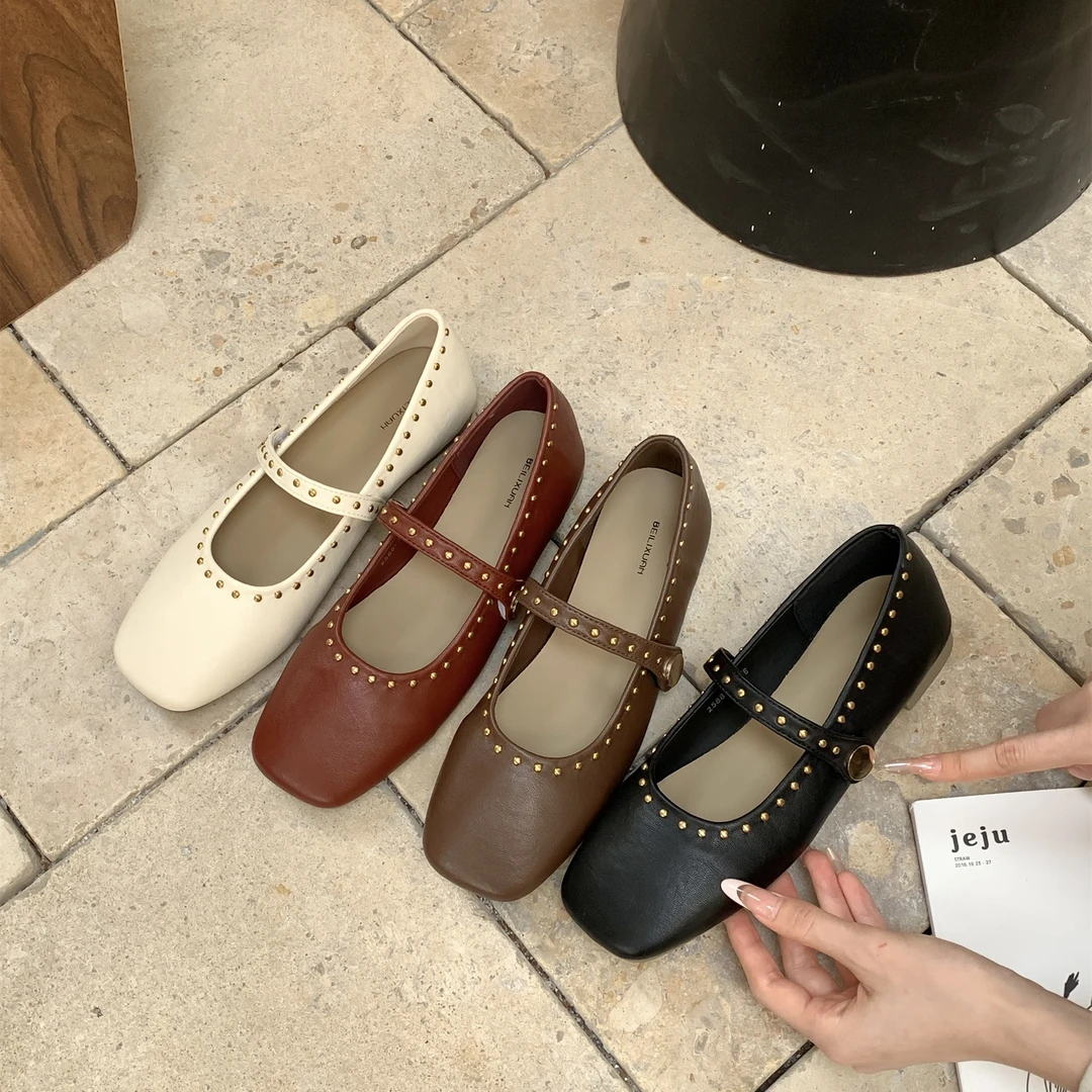 爆款春季软底百搭韩版单鞋通勤配夏季裙子柳钉玛丽珍女鞋复古法式