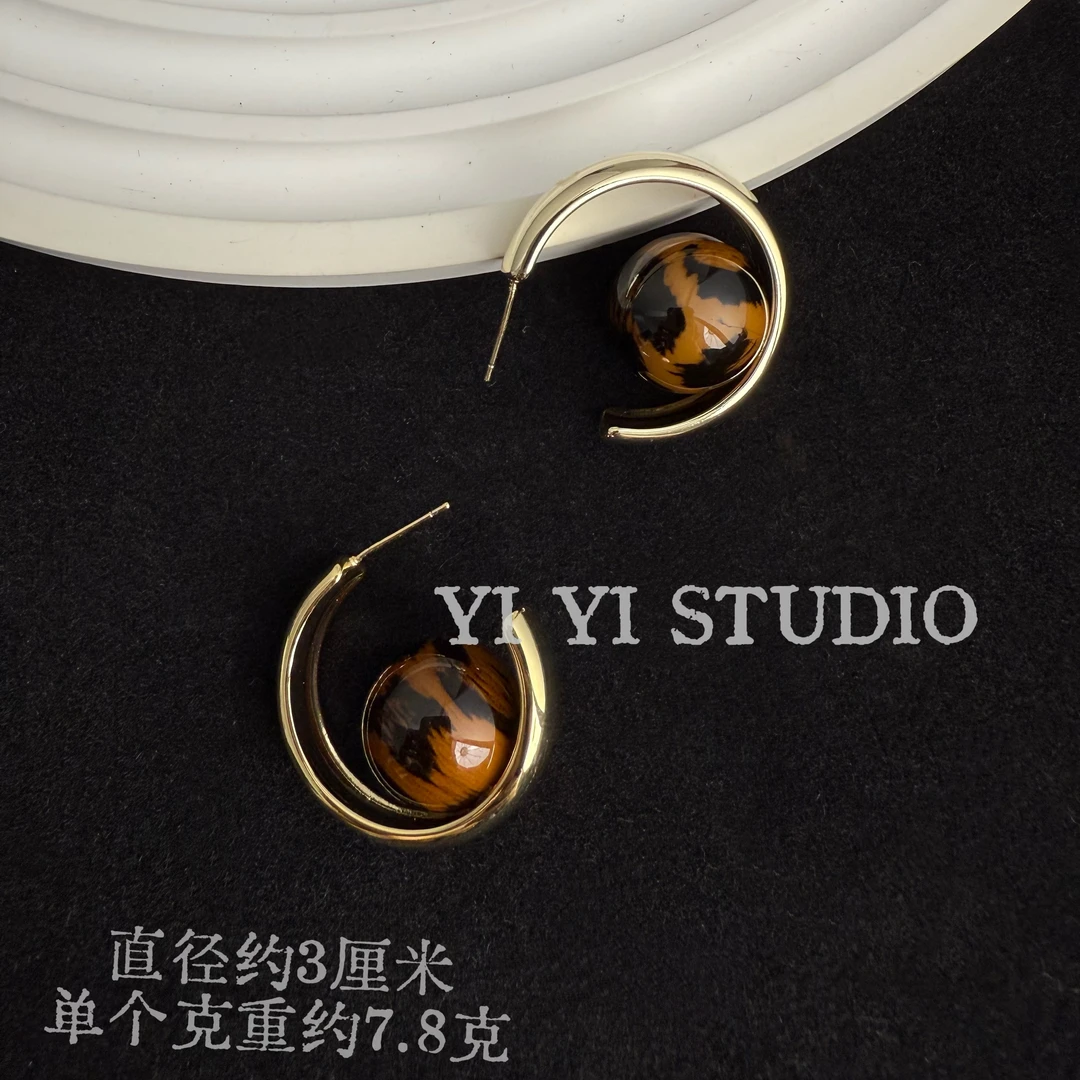 铜合金耳饰 个性时尚C圈琥珀色珠子耳饰 （秋冬款）