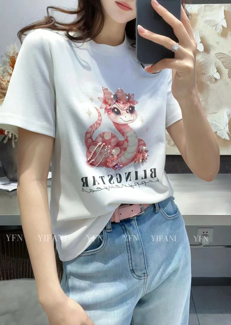 妒媚#10108春季福利重工艺蛇蛇短袖上衣，衣长：60cm