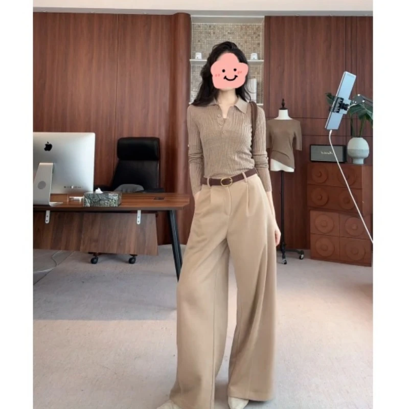 秋冬新款水波纹POLO领针织衫上衣+气质百搭长裤LK2506951