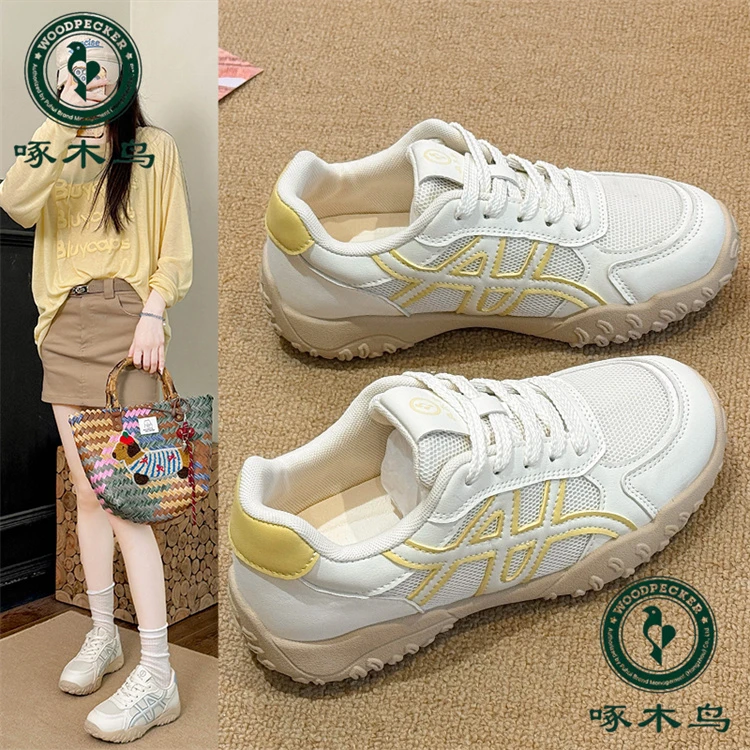 啄木鸟品牌德训鞋女2025秋季新款韩版拼色百搭软底轻便休闲运动鞋