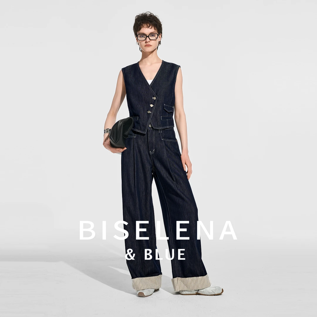 6601贝茜妮复古摩登原色牛仔女新款时尚不规则马甲