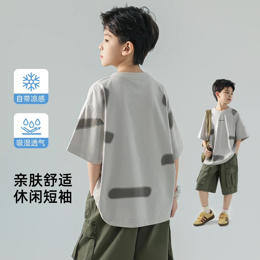 儿童短袖夏季2025新款男童宽松休闲运动中大童装半袖t恤打底上衣