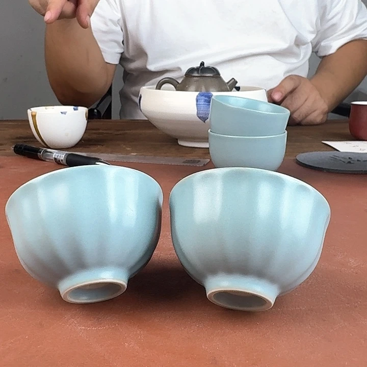 婺州窑龙窑烧制技艺2只汝窑品茗杯