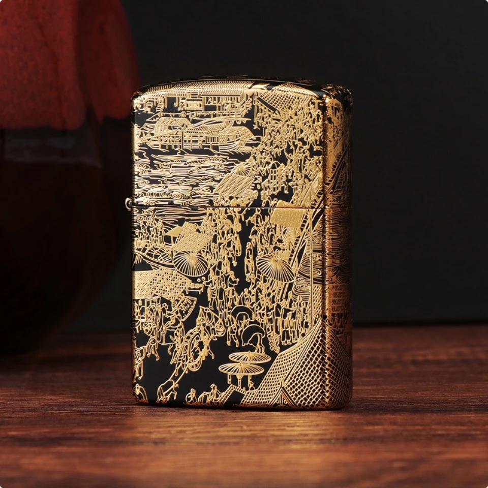 【二代】鎏金清明上河图煤油打火机（需自行加油）z