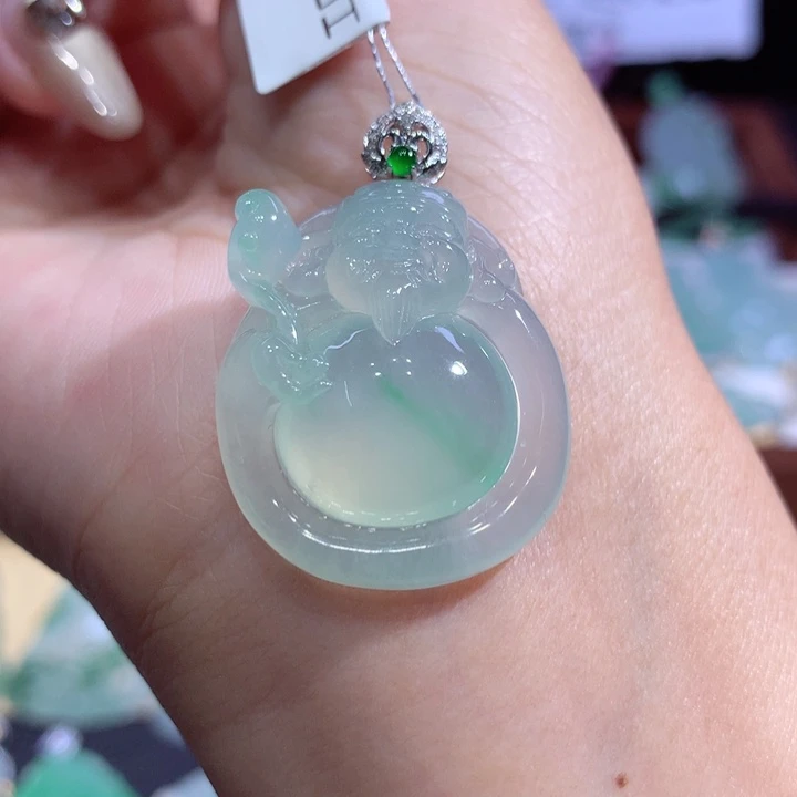 翡翠18K金镶嵌吊坠(不含链)财神爷