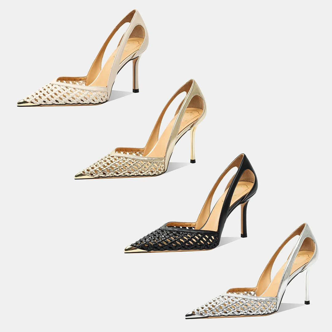 单跟镂空气质轻奢高跟鞋女细高跟性感夏季法式尖头设计感尖头单鞋