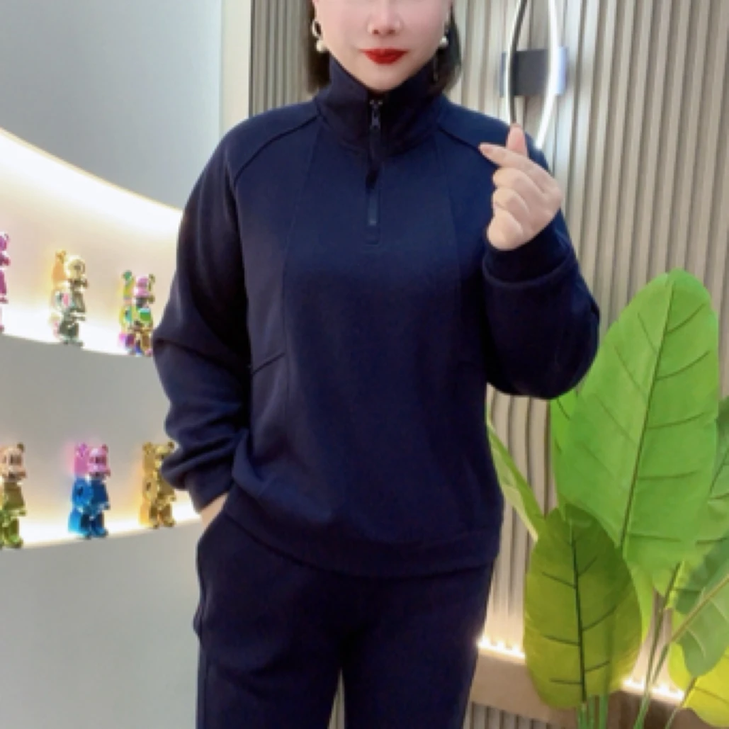 半拉链时尚加绒运动套装2025秋冬新款休闲宽松网红两件套