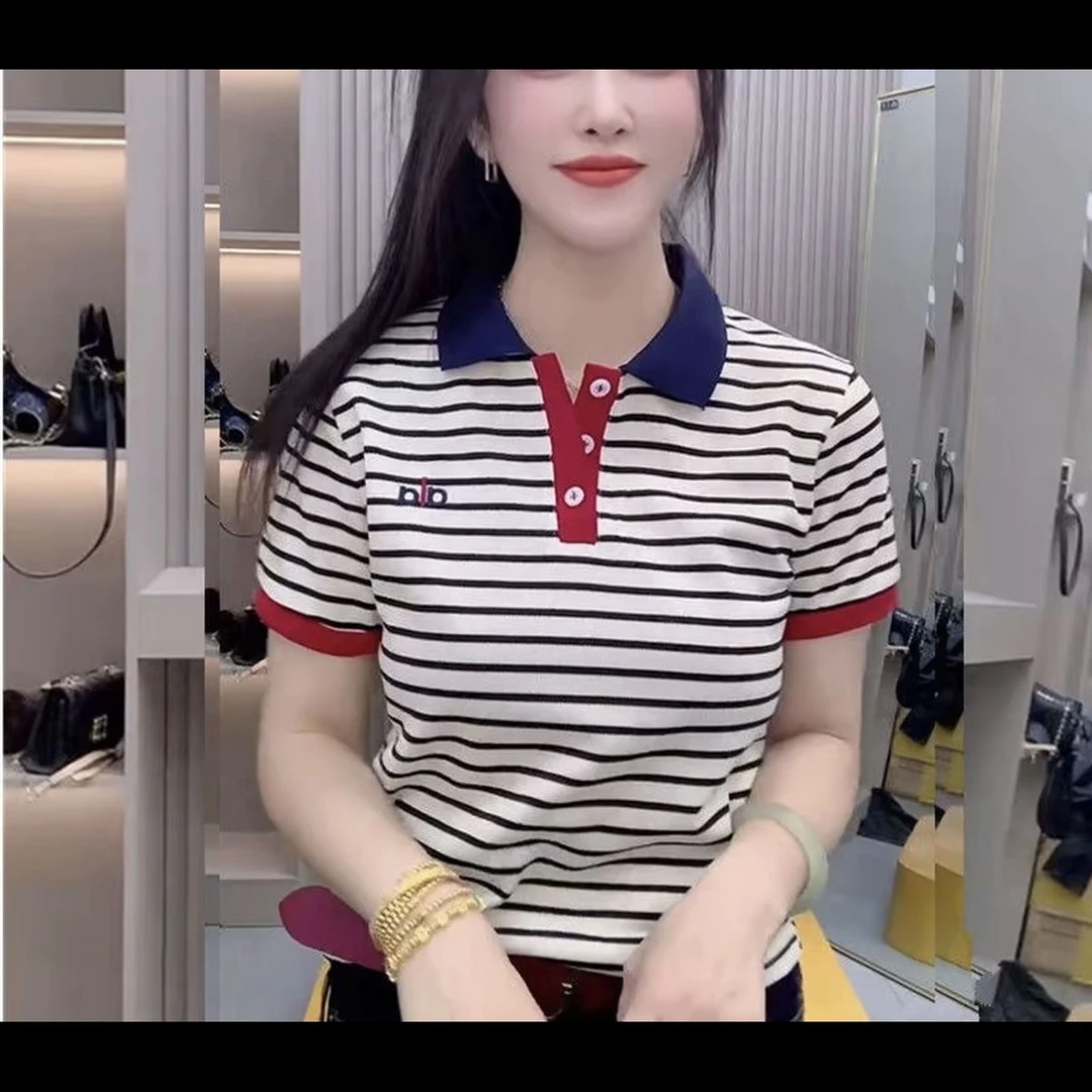 POLO领短袖刺绣条纹韩版乌鲁木齐T恤半袖夏季时尚百搭常规洋气