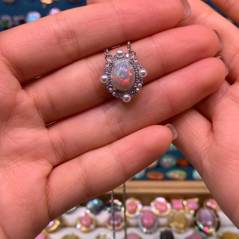 【闪购商品】欧泊项链裸石定制不退不换银S925镶嵌