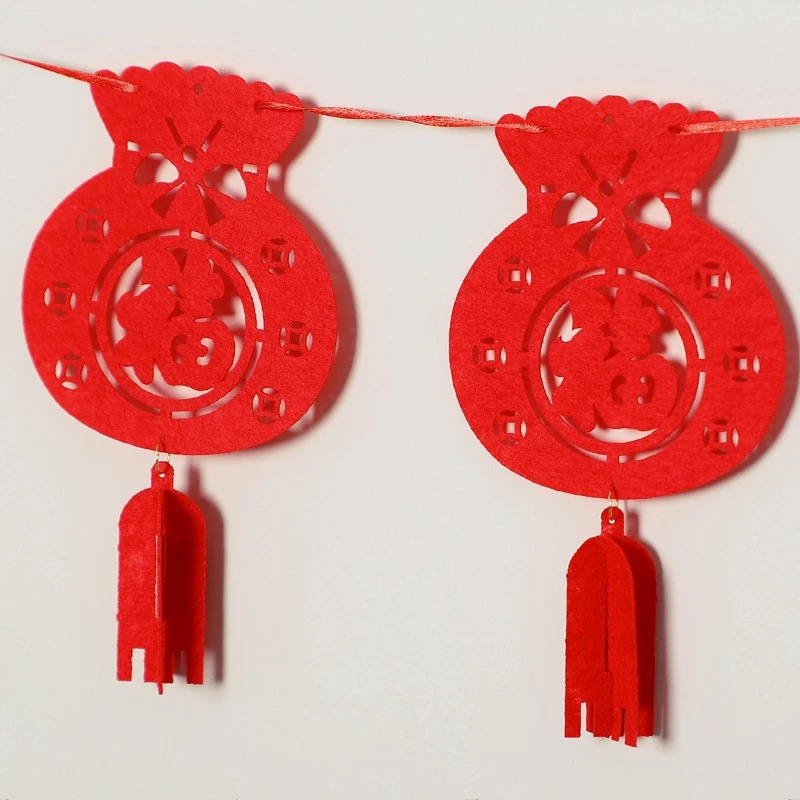 蛇新年红色绒布拉条春节场景客厅布置商场幼儿园氛围元旦装饰拉花