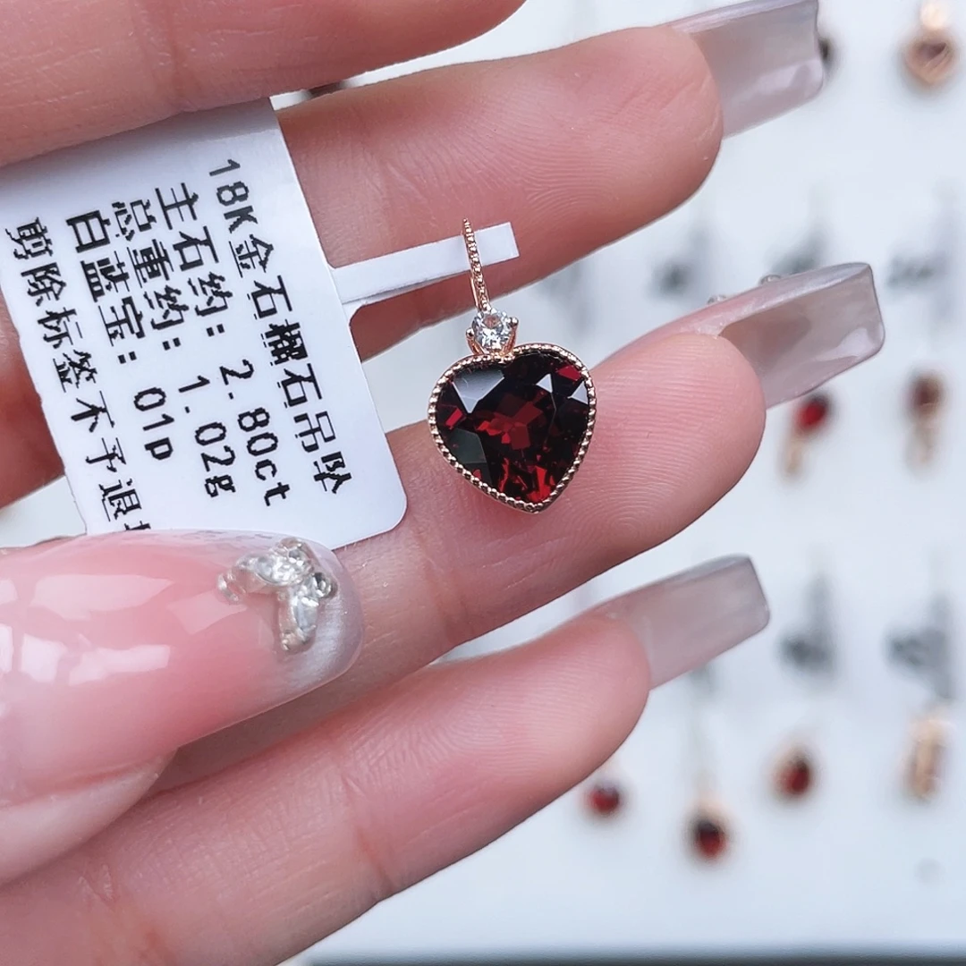 吊坠(不含链)石榴石18K金镶嵌