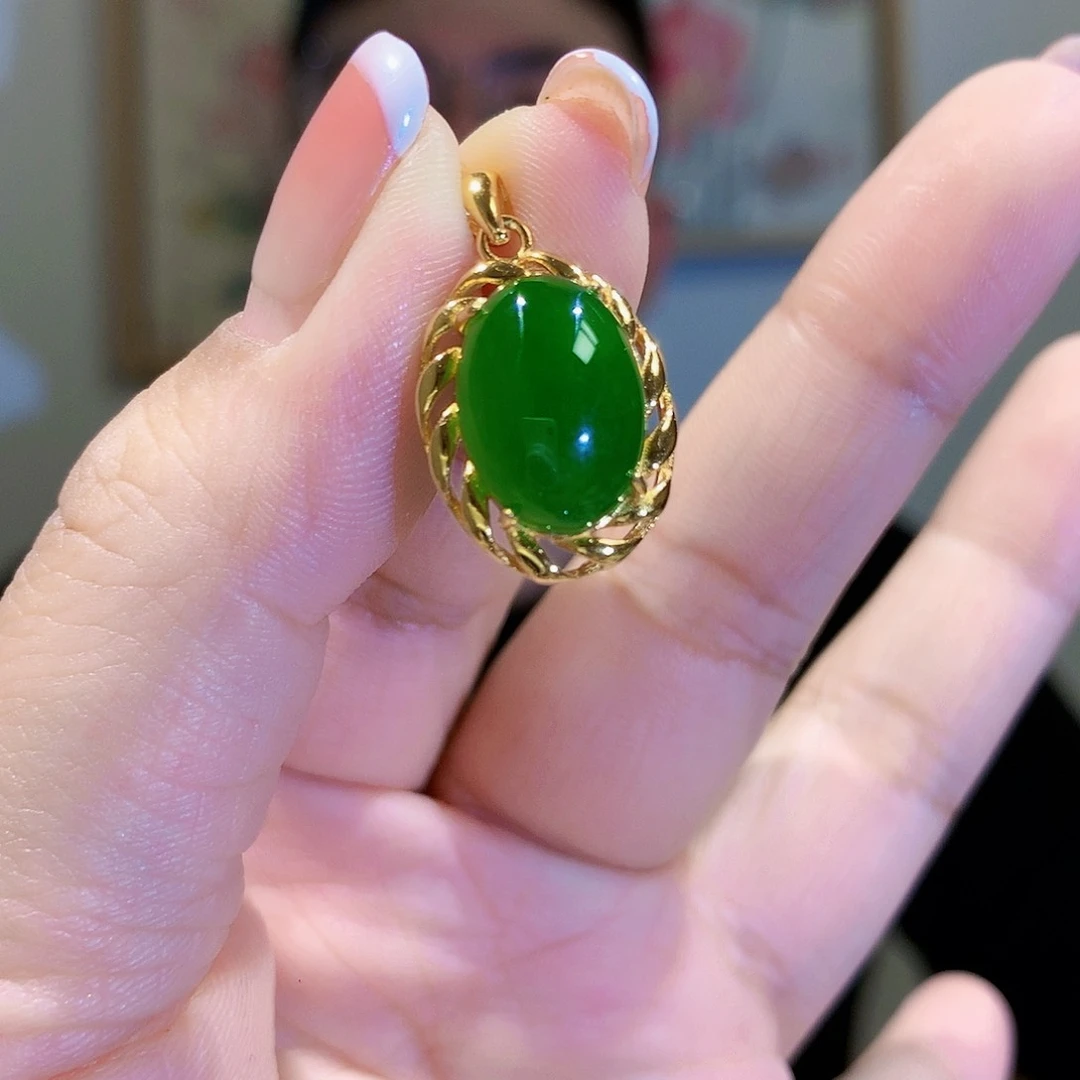 和田玉（碧玉）颈饰银S925镀金镶嵌