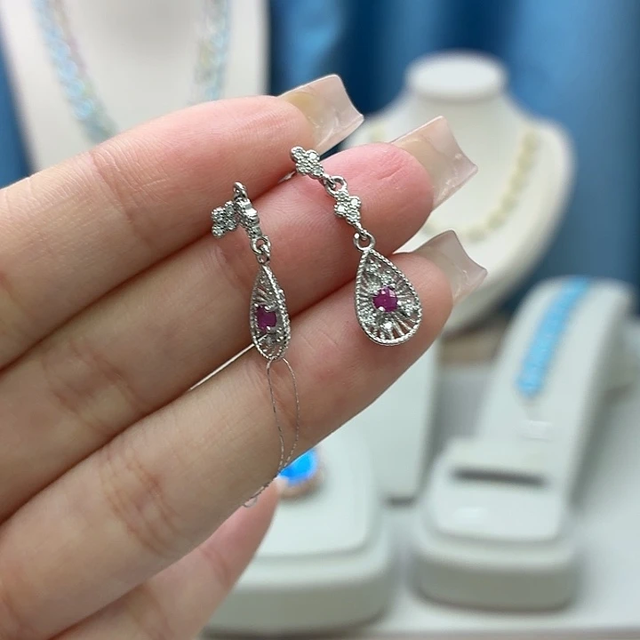 耳饰红宝石银S925镶嵌