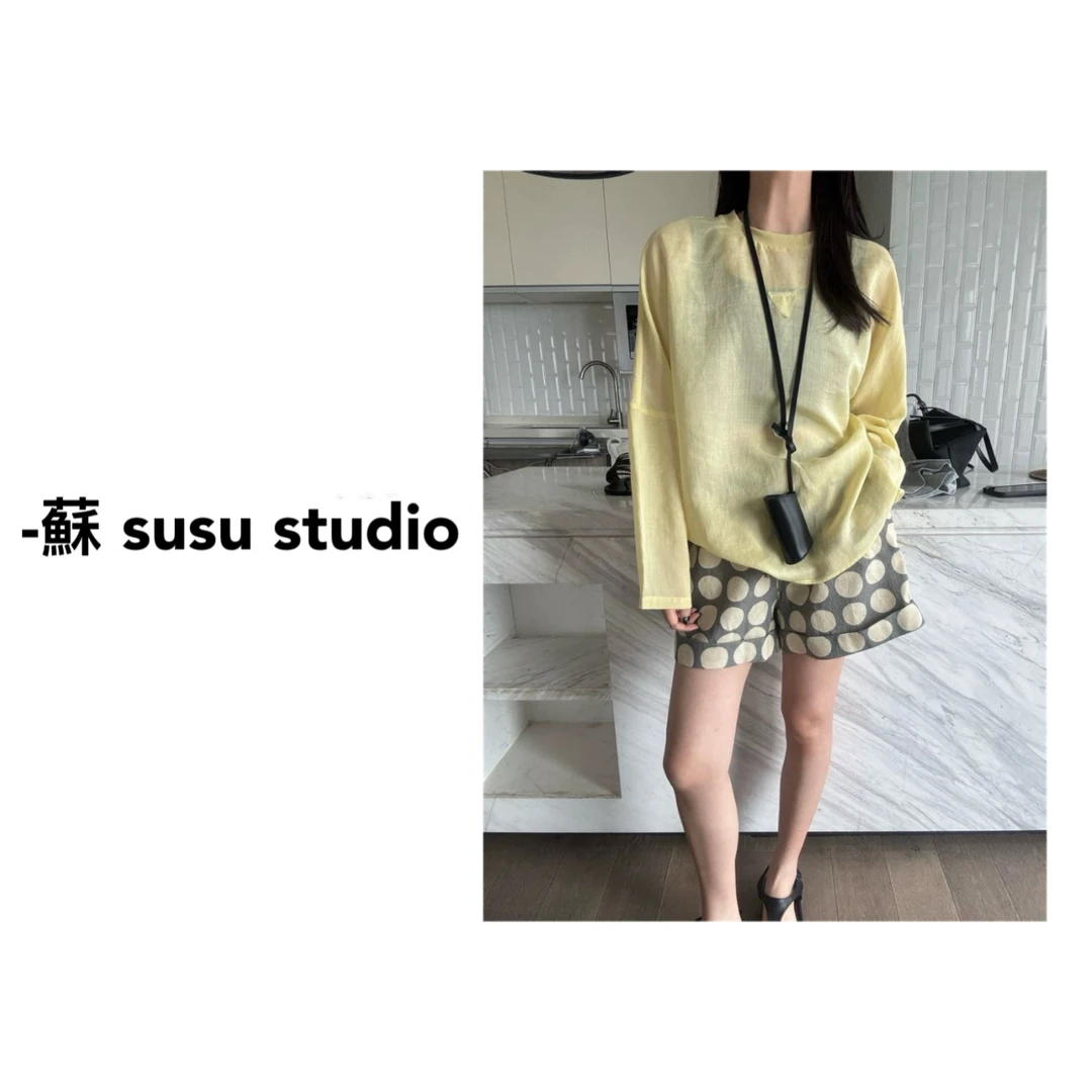 欧洲站2025夏季洋气时尚两件套圆领长袖+阔腿短裤套装326