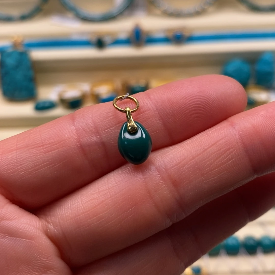 绿松石18K金镶嵌珠宝奇石直径7.2侧挂提溜