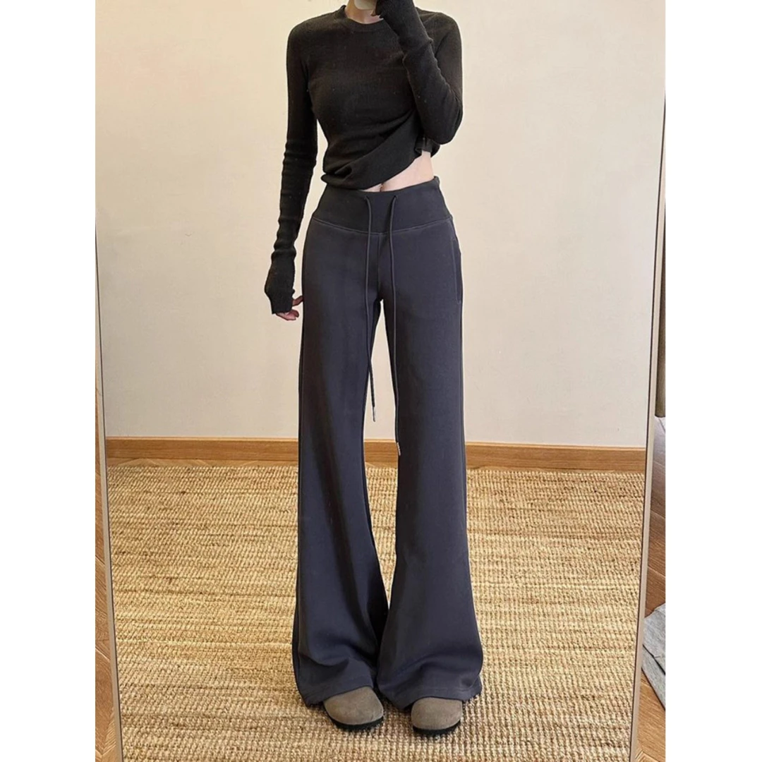 高腰抽绳微喇休闲裤女秋季修身拖地瑜伽裤时尚气质百搭潮流高级感