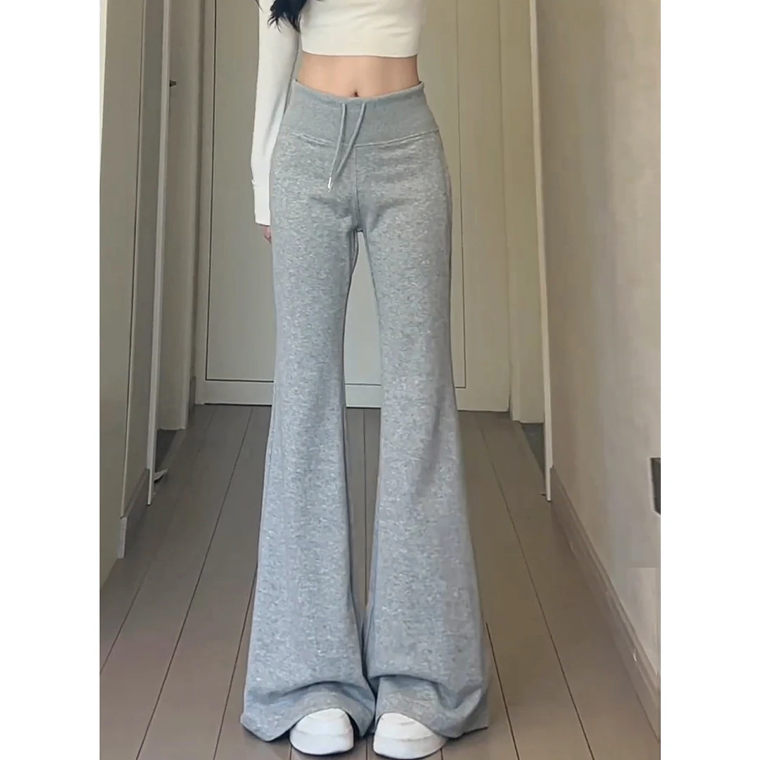 灰色美式辣妹复古微喇卫裤女秋季2025新款高腰休闲显瘦运动喇叭裤