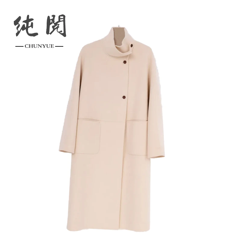 纯阅轻奢气质立领时尚毛呢外套女装奢华百搭秋冬中长款呢大衣9576