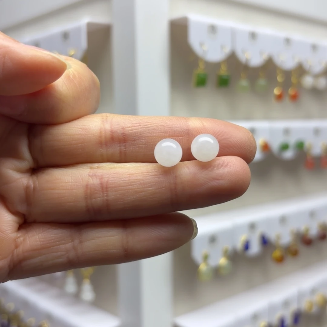 和田玉银S925镶嵌耳饰8mm