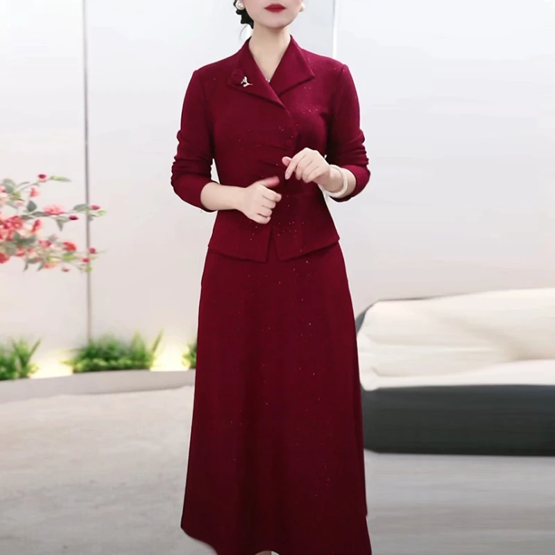 帛莱精纺加绒加厚保暖打底裙2025冬季新款高级感时尚假两件连衣裙