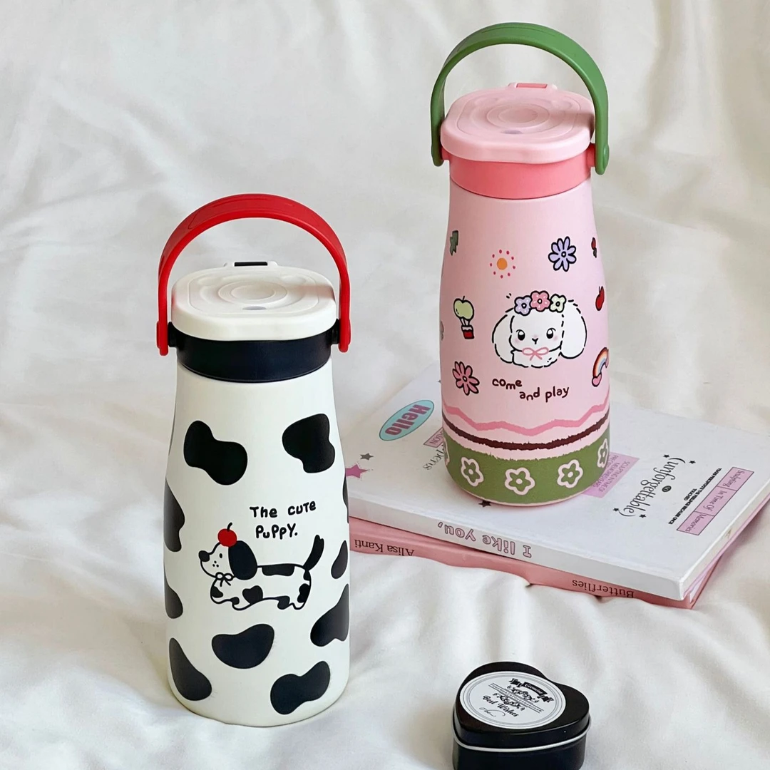 陶瓷内胆保温杯手提吸管双饮杯316便携情侣女学生高颜值牛奶水杯