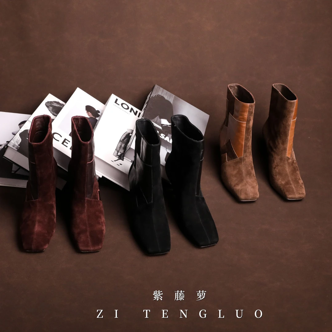ZiTengLuo/25年早秋新款时尚纯皮细跟女短靴1029-6