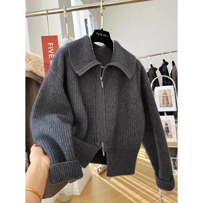 「拉链小开衫」~百搭毛衣女厚休闲时尚翻领针织开衫韩版秋冬