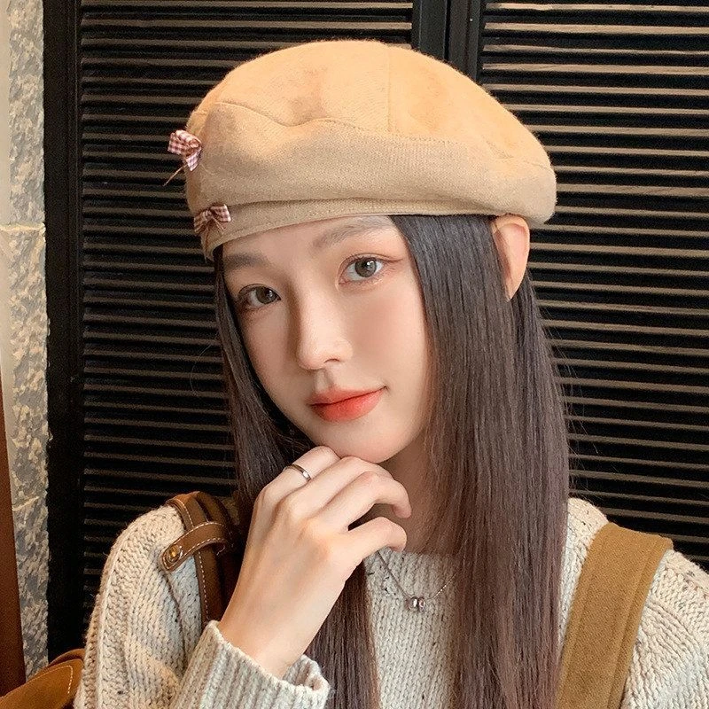 秋冬季帽子女复古蝴蝶结甜美可爱贝雷帽韩版百搭减龄显脸小画家帽
