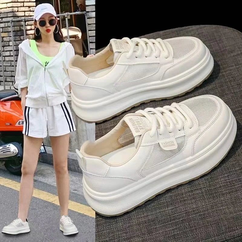 小白鞋女皮面2025春季新款厚底时尚百搭舒适运动板鞋透气休闲鞋