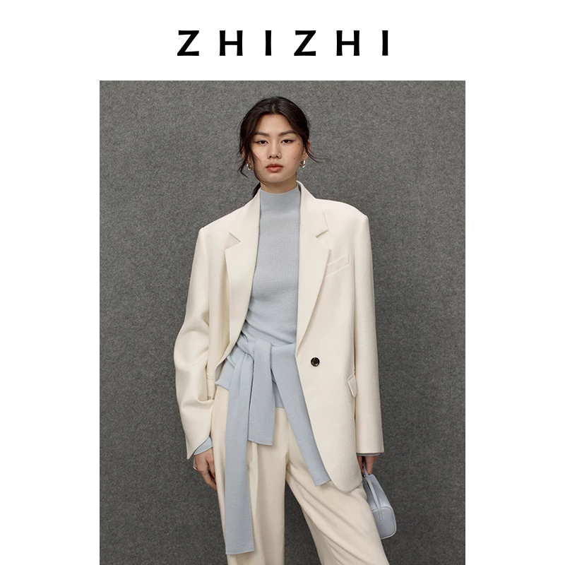 致知 金明池 简约天丝羊毛西装外套女缎面25秋冬新款ZZ2EWWXZ008