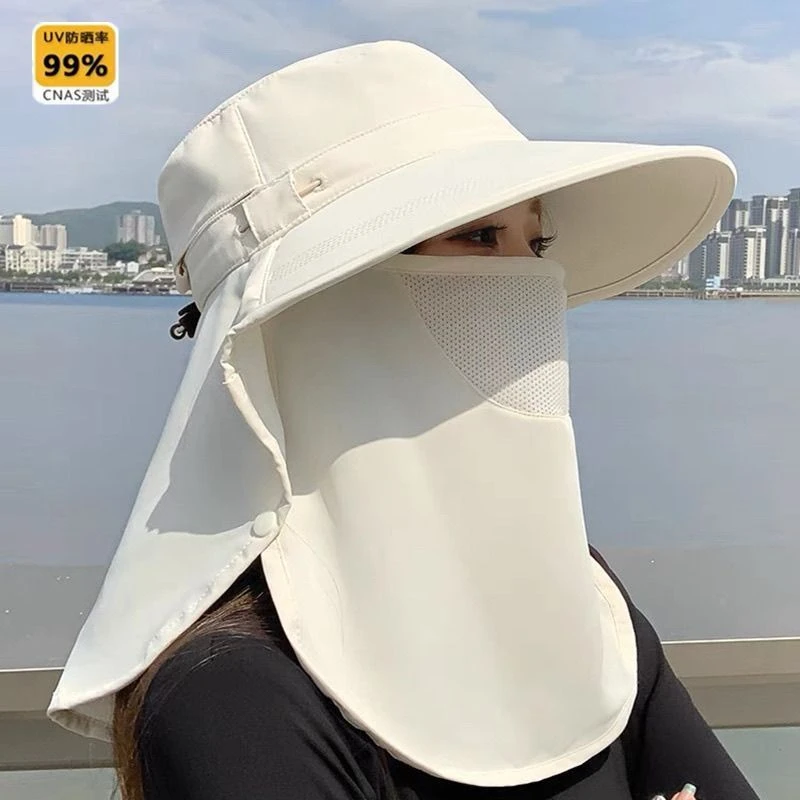 全方位防晒透气遮脸面罩夏季护颈一体太阳帽紫外线户外遮阳帽女夏