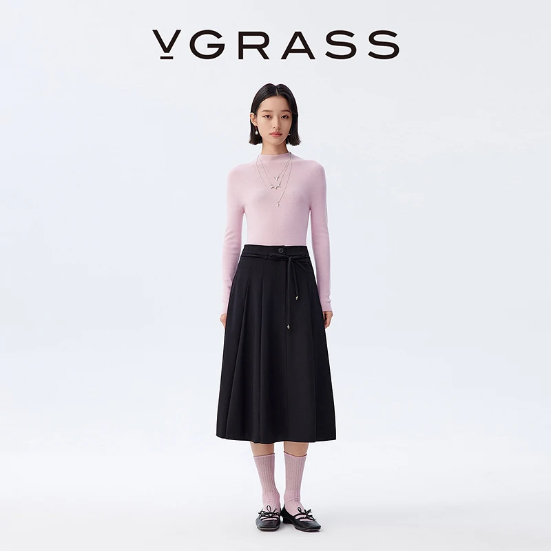 【羊羊专属】VGRASS维格娜丝冬季新款定纺绵羊毛立体褶半裙