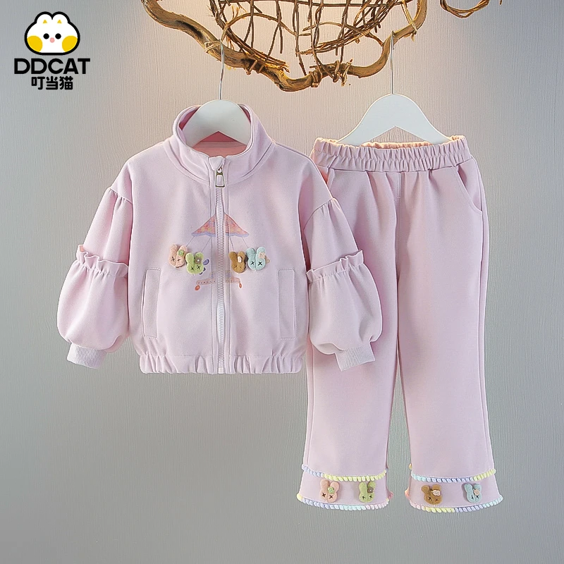 叮当猫女童套装秋装洋气儿童休闲春秋中小童开衫秋季女宝宝两件套