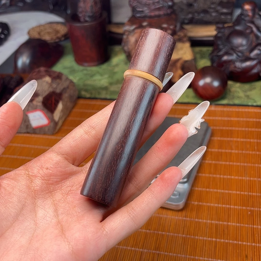 檀香紫檀（小叶紫檀）牙签罐满牛毛纹