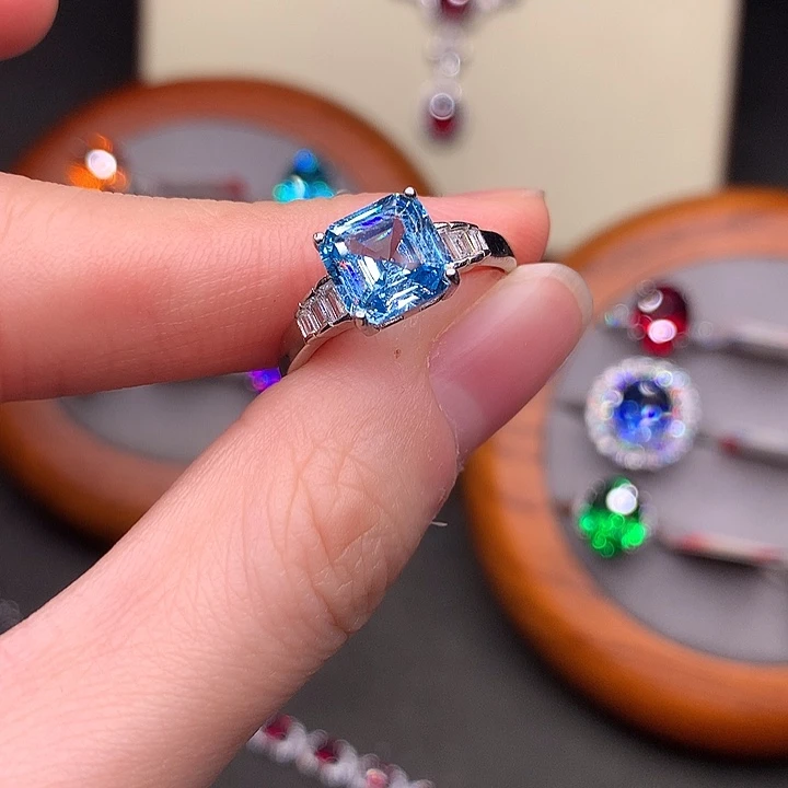 海蓝宝石戒圈银S925镶嵌