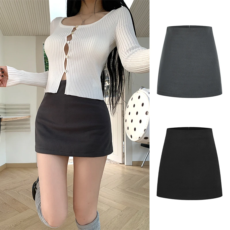 Moses Queen/魔西女王辣妹黑色呢子裙高腰百搭短裙显瘦A字包臀裙