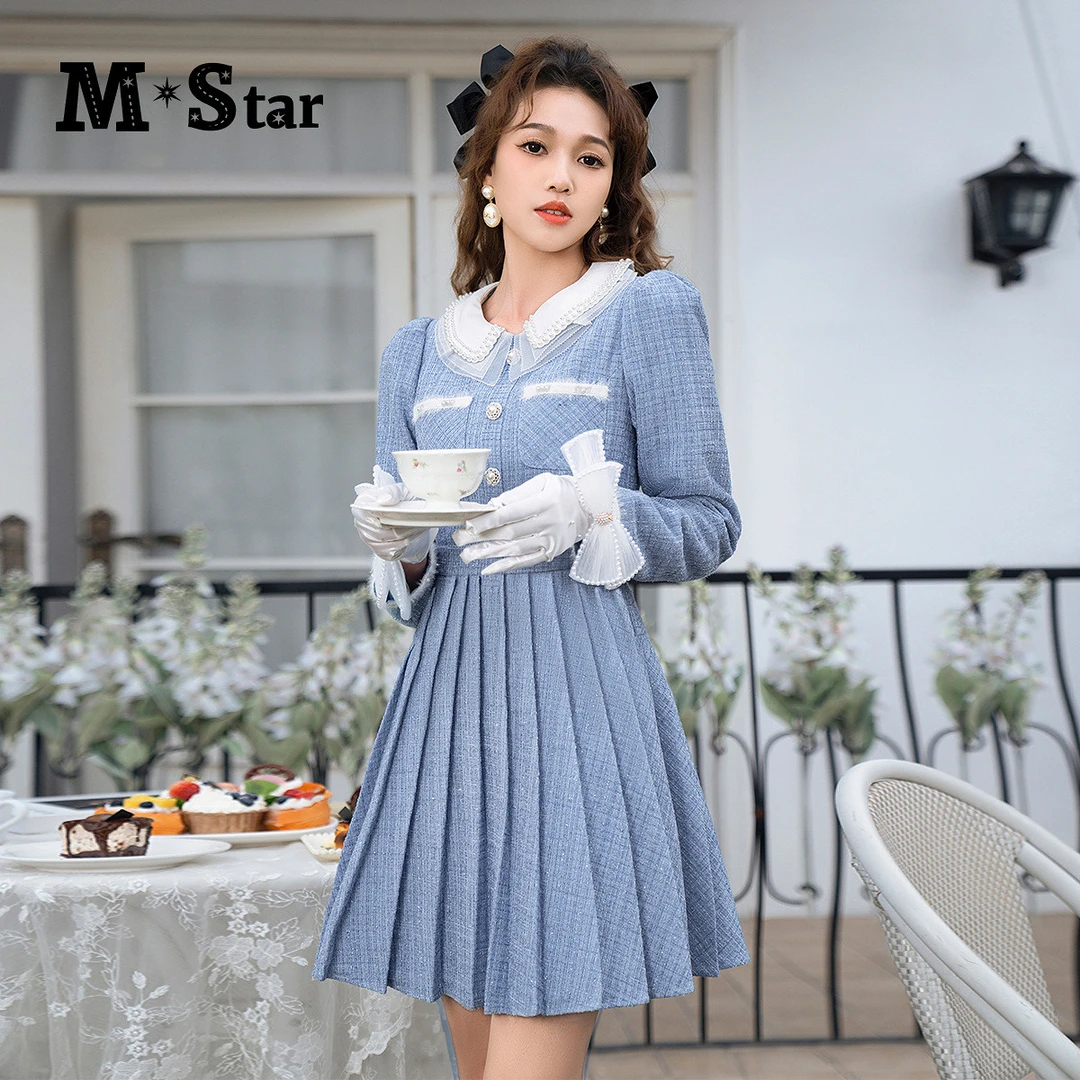 【芊芊专属】早秋小香风气质压褶长袖连衣裙 SEEL133567