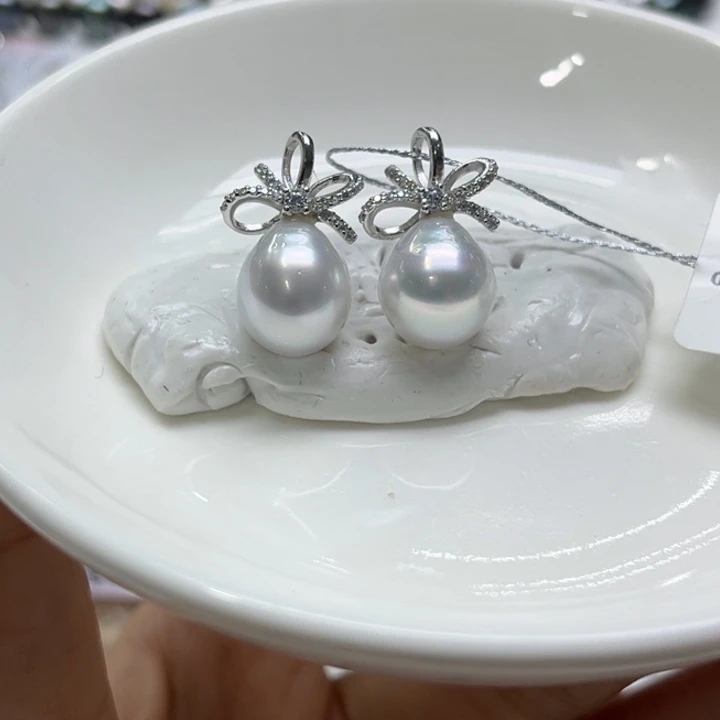 银S925镶嵌耳饰海水珍珠10-11mm33号