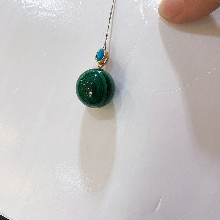 银S925镶嵌孔雀石吊坠(不含链)吊坠