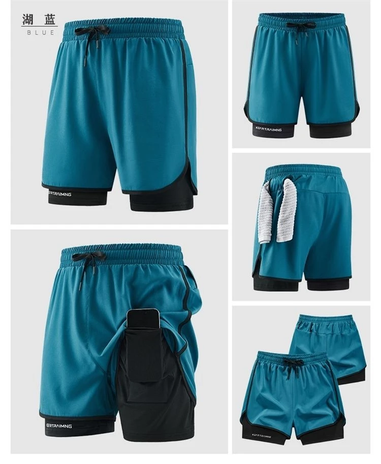 运动短裤假两件速干三分裤跑步健身训练男女同款
