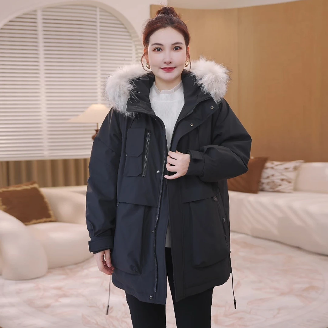 【可拆卸貉子毛领派克三防羽绒服】MsShe大码女装2025冬S~M2511014