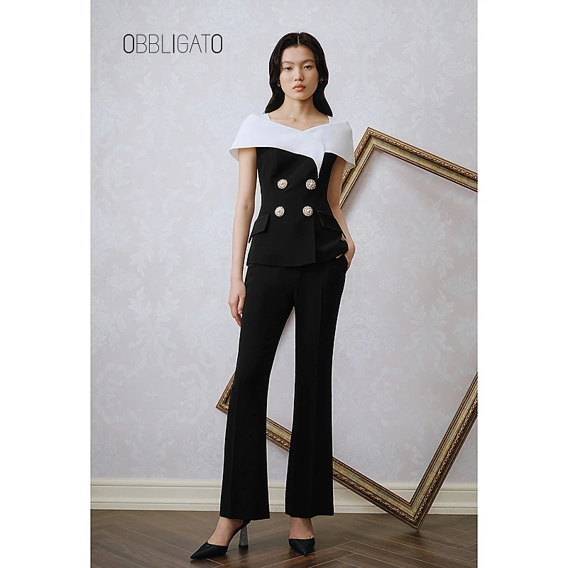 OBBLIGATO奥丽嘉朵夏季1C33220120微喇高腰气质女裤