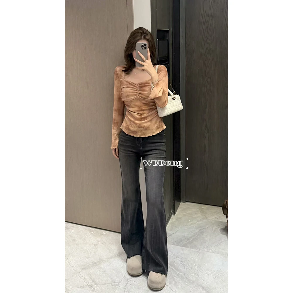 王等等【涩谷丹宁】2025秋款原创67%棉显瘦微喇牛仔长裤U225Z13056