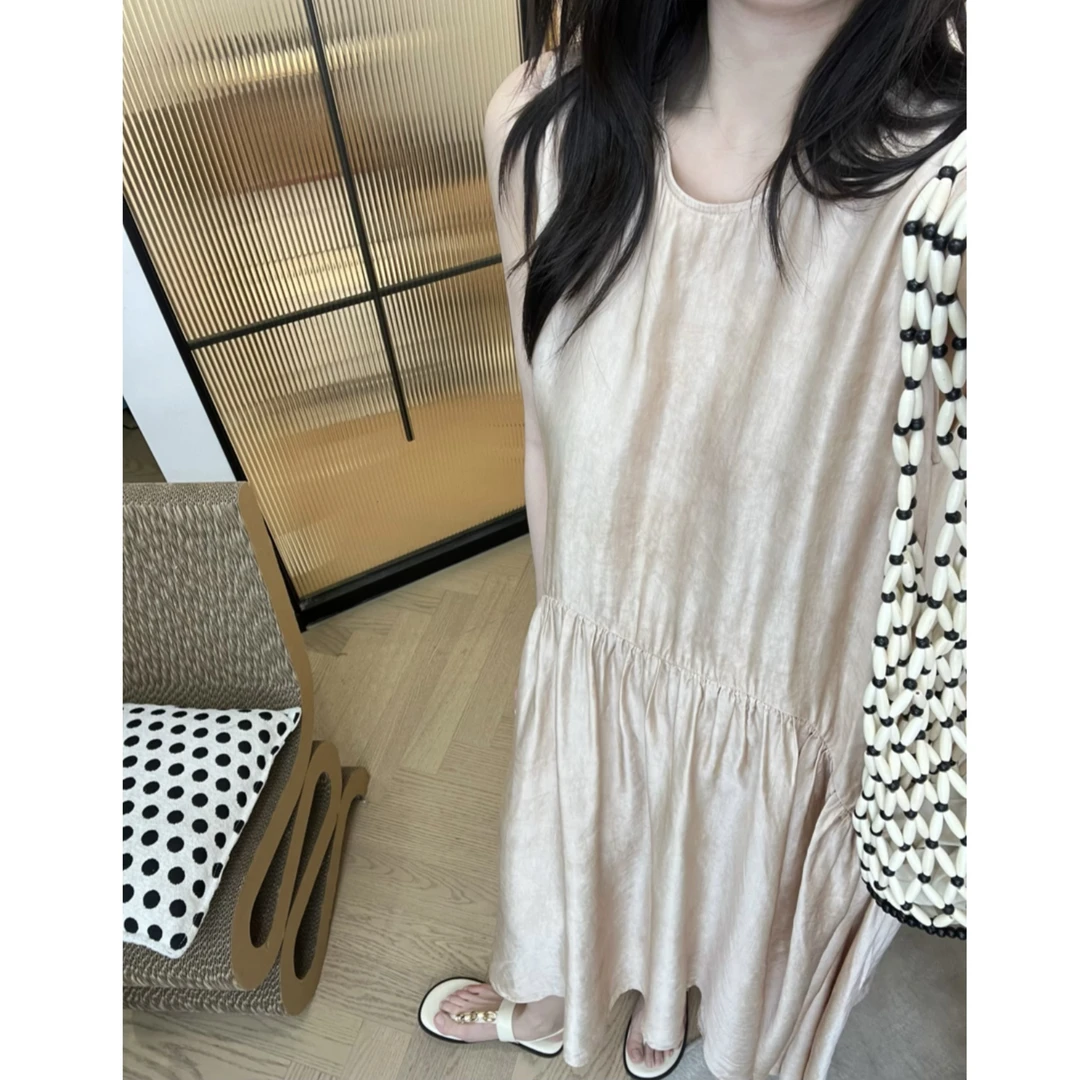 FAR ZOOM  亚麻透气新中式宽松百褶连衣裙