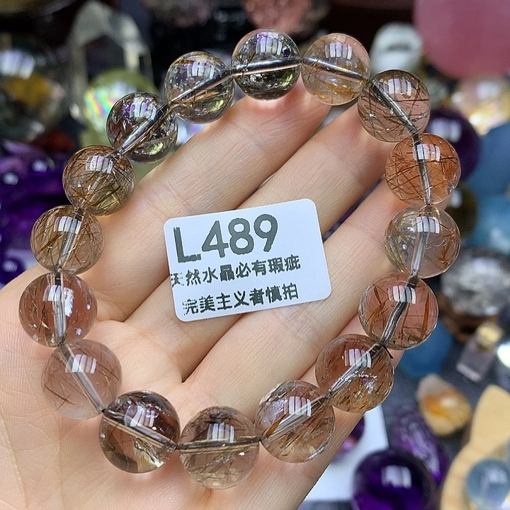 水晶珠宝半成品未镶嵌高透体黑金超手串13mm➕