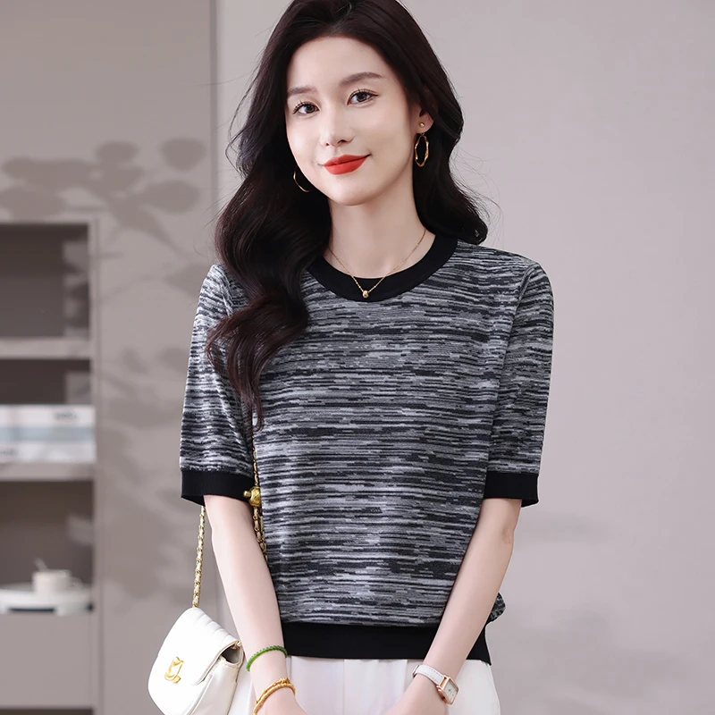 品牌大码女装天丝100%短袖T恤女夏季新款宽松针织薄款宽松上衣